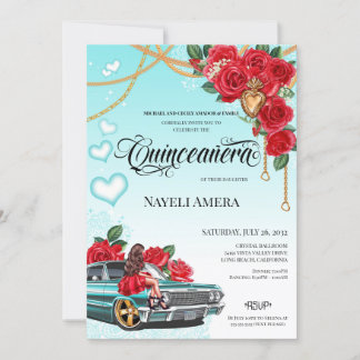 Rote Rose Lowrider Chola Einladung