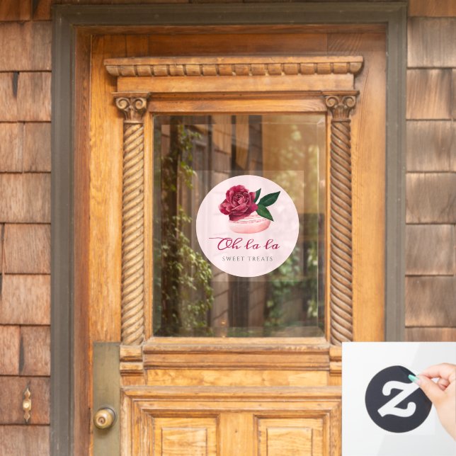 Rote Rose Macaron Bakery & Süßigkeiten Fensteraufkleber (Haustür)