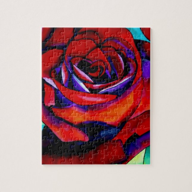 Rote Rose Makro Blume Originalkunst Puzzle (Vertikal)