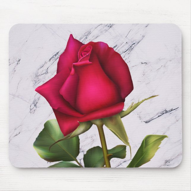Rote Rose Marble Moderne Glam Blumenkolonie Blume Mousepad (Vorne)