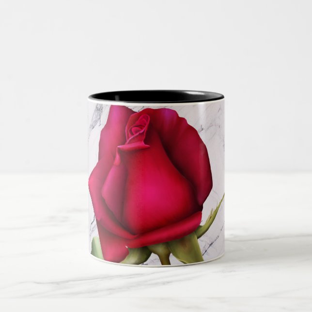 Rote Rose Marble Moderne Glam Blumenkolonie Blume Zweifarbige Tasse (Mittel)