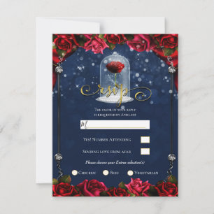 Rote Rose Marineblaue Prinzessin Glitzer Party RSV Einladung
