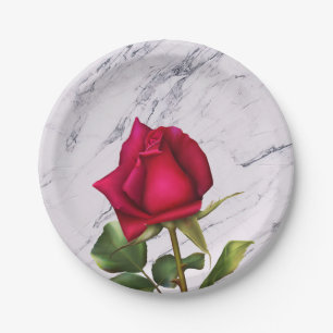 Rote Rose Marmor Moderne Glamour Brautparty Pappteller