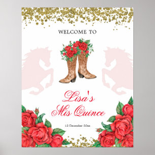 Rote Rose Mexican Mis Quince Begrüßungszeichen Poster