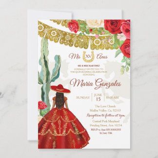 Rote Rose Mexikanische Prinzessin Quinceañera Einl Einladung