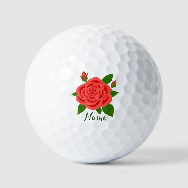Rote Rose mit Buds & Golf Balls Golfball (Vorderseite)