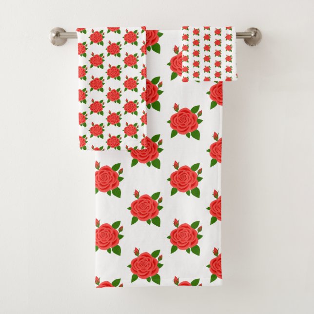 Rote Rose mit Buds Weißes Badehandtuchhandtuch Set (Insitu)