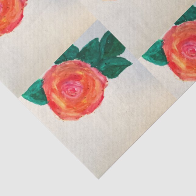 Rote Rose mit grünen Blättern Seidenpapier (Detail)