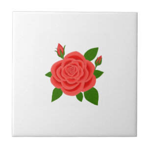 Rote Rose mit Knospen Weiße Keramikfliese