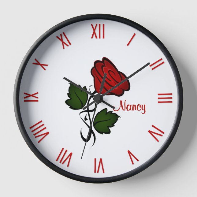 Rote Rose mit Namen römische Zahlen Uhr (Vorderseite)