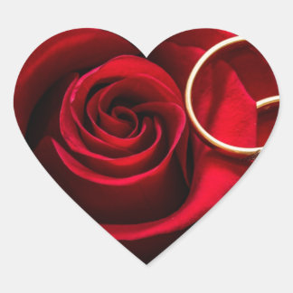 Rote Rose mit Ring Wedding Herz-Aufkleber