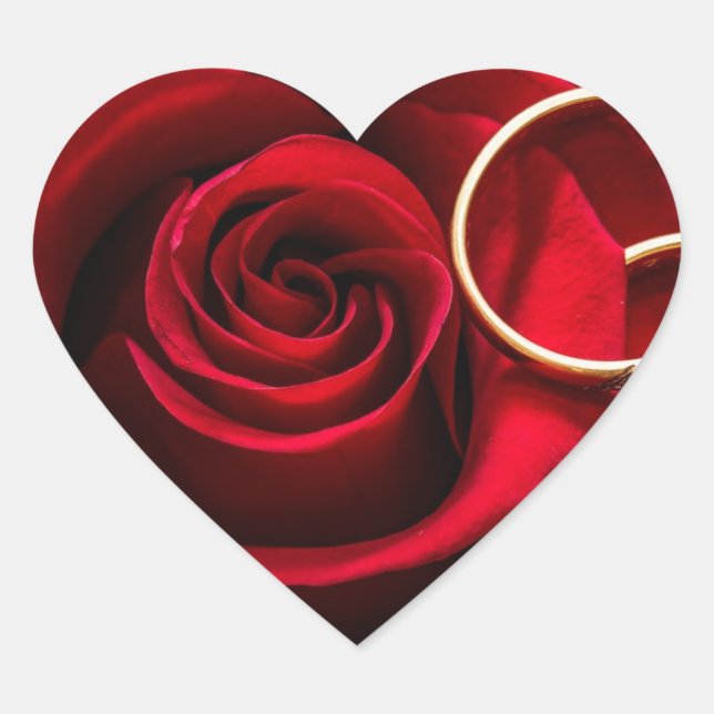 Rote Rose mit Ring Wedding Herz-Aufkleber (Vorderseite)