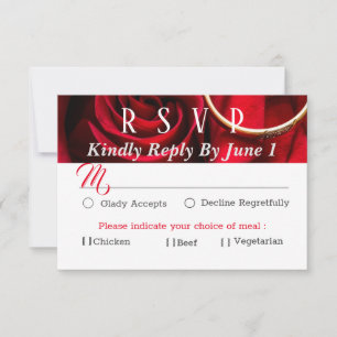 Rote Rose mit Ring Wedding RSVP Karte