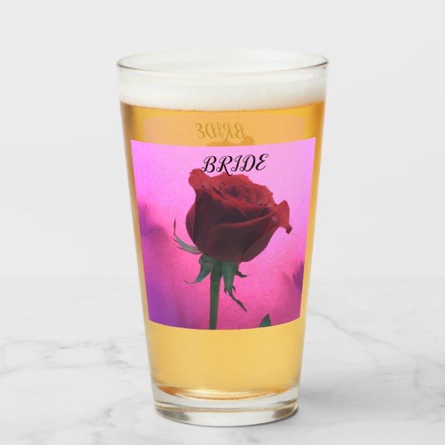 Rote Rose mit rosa Hochzeitsglas Glas (Vorne (Gefüllt))