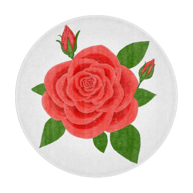 Rote Rose mit runden Knospen Schneidebrett (Vorderseite)