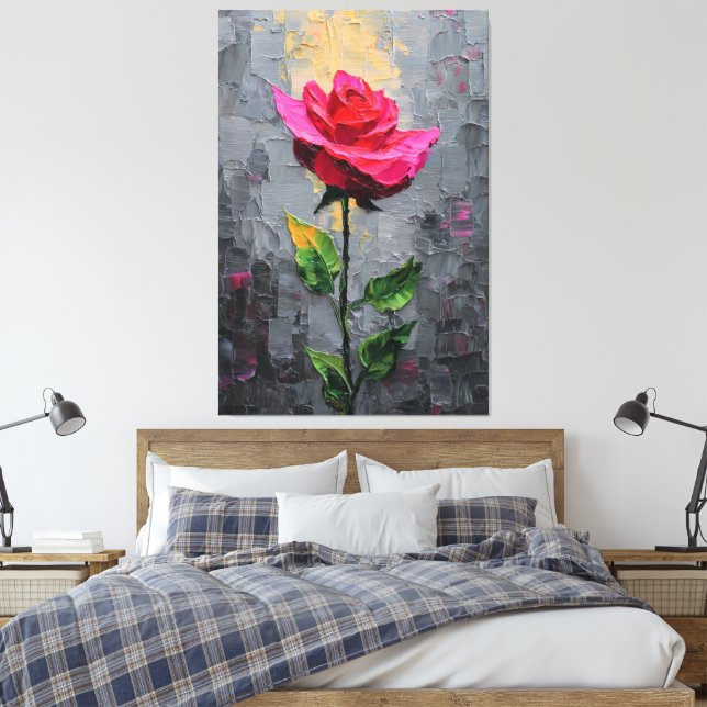 Rote Rose mit Stiel-Textur Abstrakte Wandkunst Leinwanddruck (Insitu (Schlafzimmer))