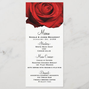 Rote Rose Modernes Glam Elegantes Hochzeitsmenü Menükarte