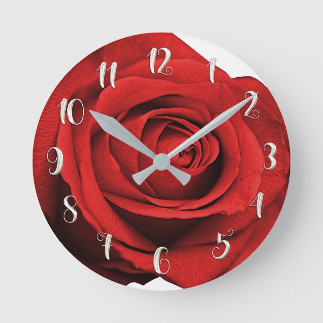 Rote Rose Modernes Rustikales Weißgletscher Elegan Runde Wanduhr (Vorderseite)