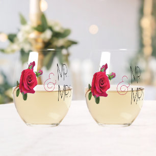 Rote Rose Mr. und Mrs. Wedding Glassware Weinglas Ohne Stiel