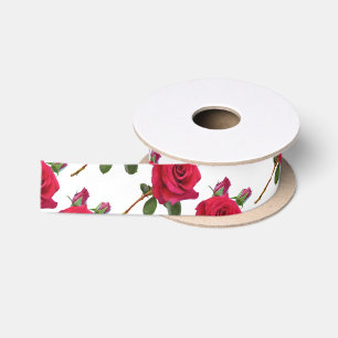 Rote Rose Muster White Wedding Ribbon Satinband