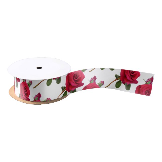 Rote Rose Muster White Wedding Ribbon Satinband (Spule)