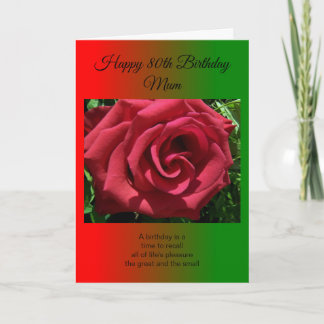 Rote Rose Mutter 80. Personalisierter Geburtstag Karte