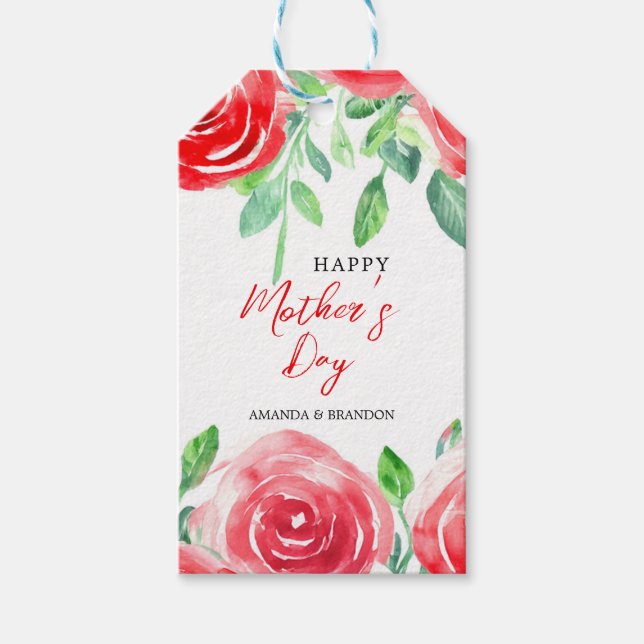 Rote Rose Muttertagsdesign mit Kindernamen Geschenkanhänger (Vorderseite)