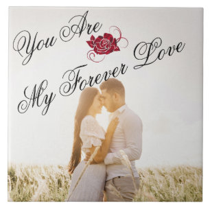 rote Rose "My Forever Love" Elegantes Script-Foto Fliese
