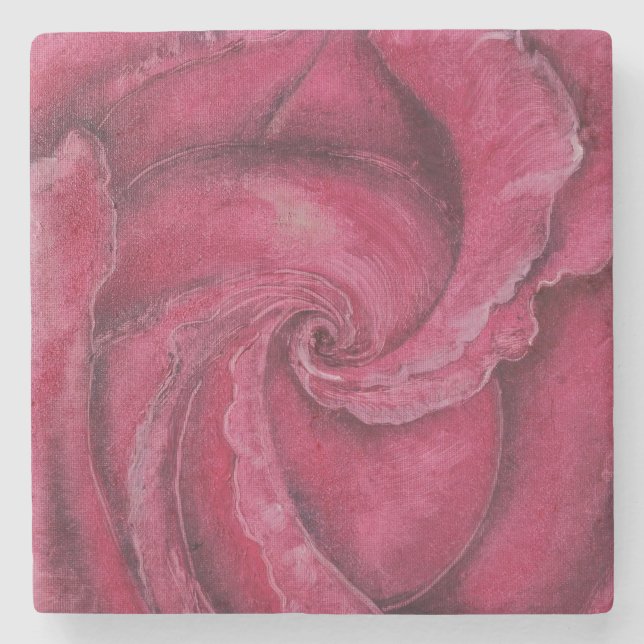 Rote Rose nah Steinuntersetzer (Vorderseite)