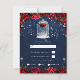 Rote Rose Navy Blau Weiß Gold Silber Party Zusage Einladung
