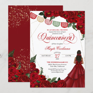 Rote Rose & Papel Picado Quinceñera 15. Geburtstag Einladung
