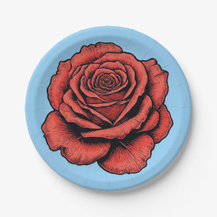 Rote Rose Pappteller
