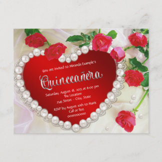 Rote Rose Pearl Quinceñera Einladung