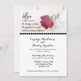 Rote Rose & Perlen Hochzeit Einladung