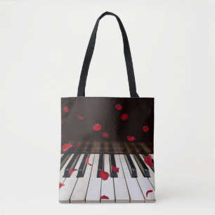Rote Rose Petals auf Piano Tote Tasche
