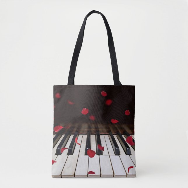 Rote Rose Petals auf Piano Tote Tasche (Vorderseite)