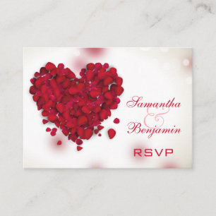 Rote Rose Petals Liebe Heart Wedding RSVP Begleitkarte