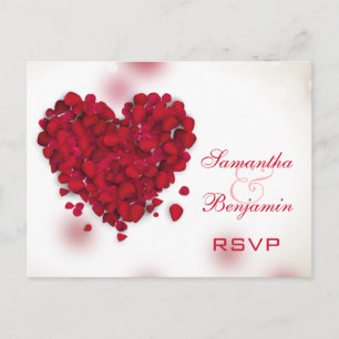 Rote Rose Petals Liebe Heart Wedding RSVP Einladungspostkarte