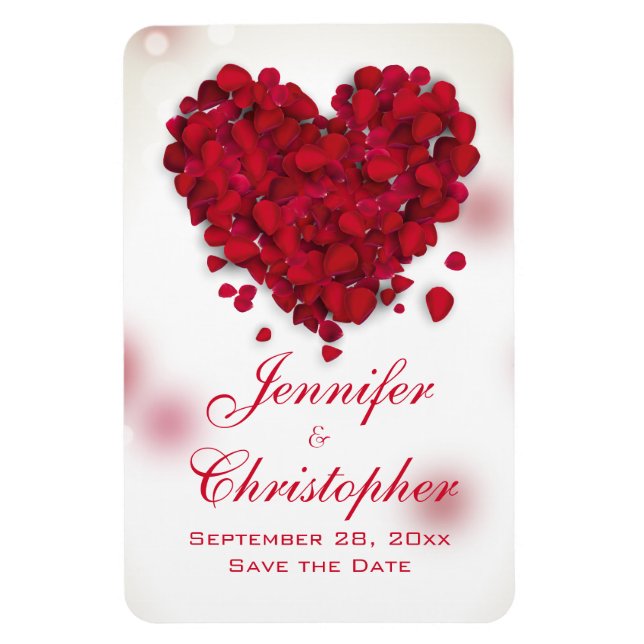 Rote Rose Petals Liebe Herz Save the Date Magnet (Vertikal)