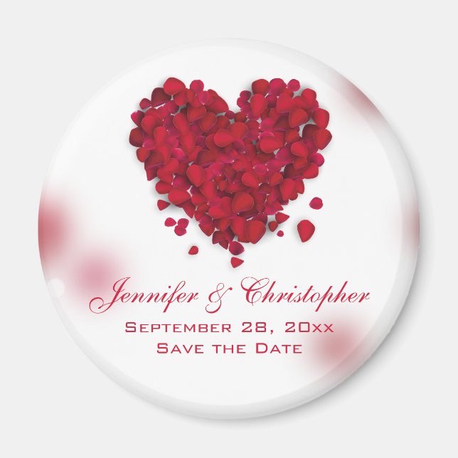 Rote Rose Petals Liebe Herz Save the Date Magnet (Vorne)