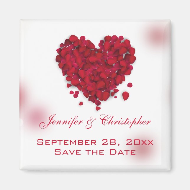 Rote Rose Petals Liebe Herz Save the Date Magnet (Vorne)