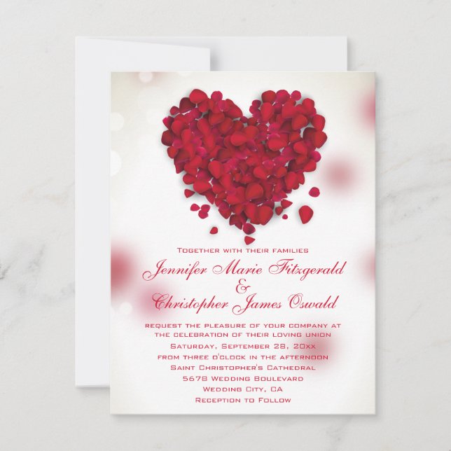 Rote Rose Petals Liebe Hochzeit Einladung (Vorderseite)