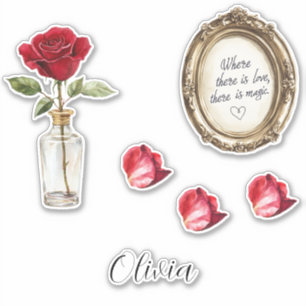 Rote Rose Petals Vase Aufkleber