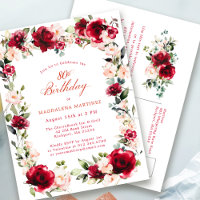 rote Rose Pink Peony Einladung zum 80. Geburtstag