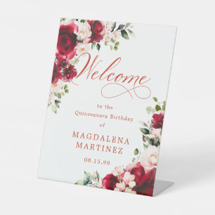 Rote Rose Pink Peony Quinceanera Geburtstag Willko Sockelschild