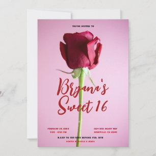 Rote Rose Pinke Sweet 16 Geburtstagsfeier Einladung