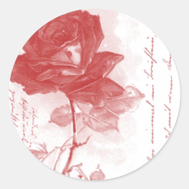 Rote Rose Postkartendesign Runder Aufkleber (Vorderseite)