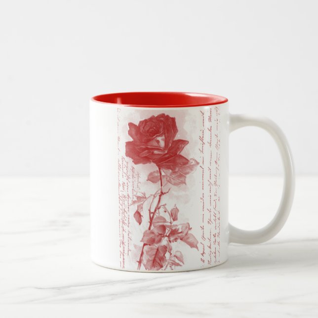 Rote Rose Postkartendesign Zweifarbige Tasse (Rechts)