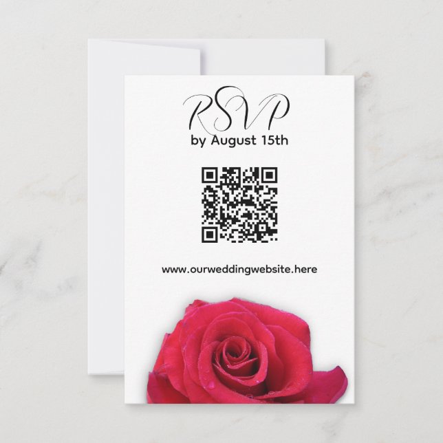 Rote Rose QR-Code Hochzeitkarte RSVP Karte (Vorderseite)
