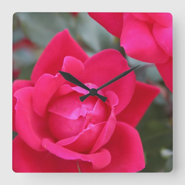 ROTE ROSE QUADRATISCHE WANDUHR (Vorderseite)
